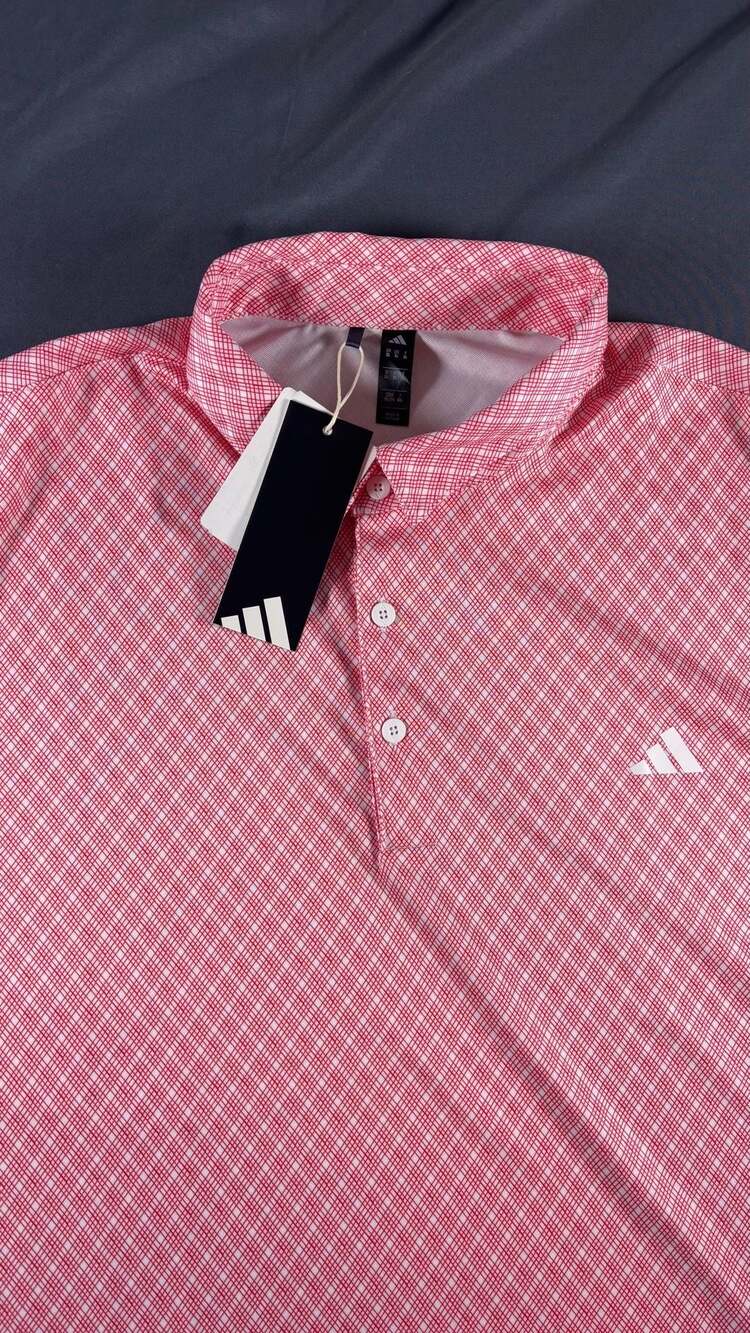 Adidas Core Allover PrintGolf performance Polo Mens Size XL Pure Ruby, White